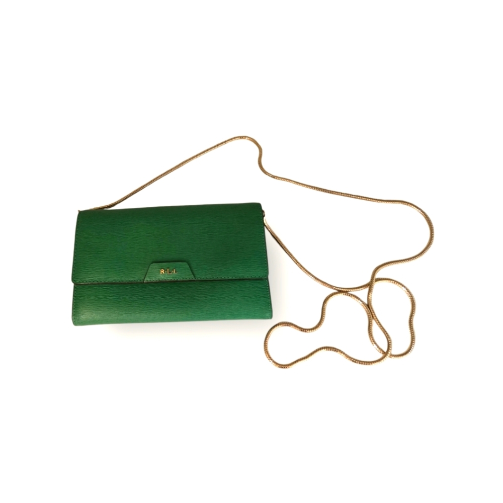 LAUREN Ralph Lauren Tate Mini Gold Chain Wallet / Crossbody Luxury Leather Bag